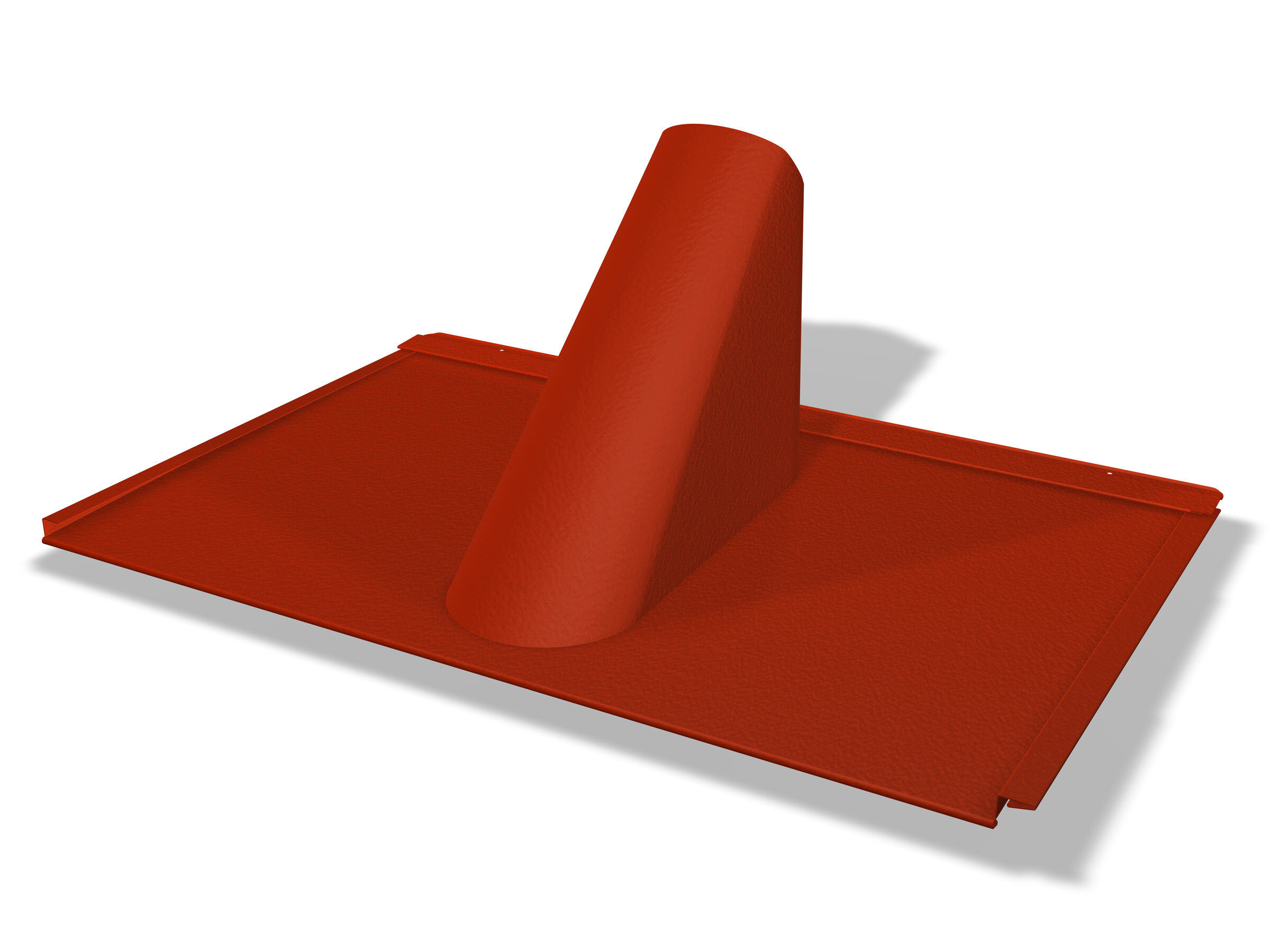 Dies ist ein Bild einer Einfassungsplatte für das PREFA Dachsystem, speziell für die PREFA Dachplatte R.16 mit stucco Profil. Die Platte ist in lebhaftem Rot gehalten und weist eine strukturierte Oberfläche auf.