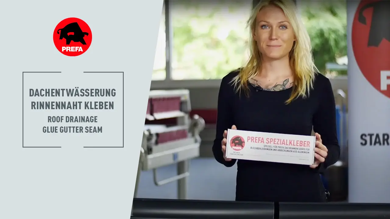 Thumbnail für das Youtube Video vom PREFA Academy Kanal "Rinnennaht kleben"