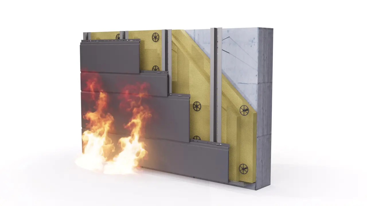 Fassaden und Unterkonstruktionen mit Distanzschrauben schützen optimal vor Feuer.