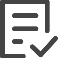 Icon eines Dokuments mit Häkchen, das auf eine abgeschlossene Aufgabe oder bestätigte Information hinweist. Es symbolisiert die Bestätigung oder das Einreichen von Unterlagen.