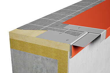 PREFA Attikaabdeckung aus Aluminium mit Patentsaumstreifen als Detailansicht auf gedämmtem Dachrand