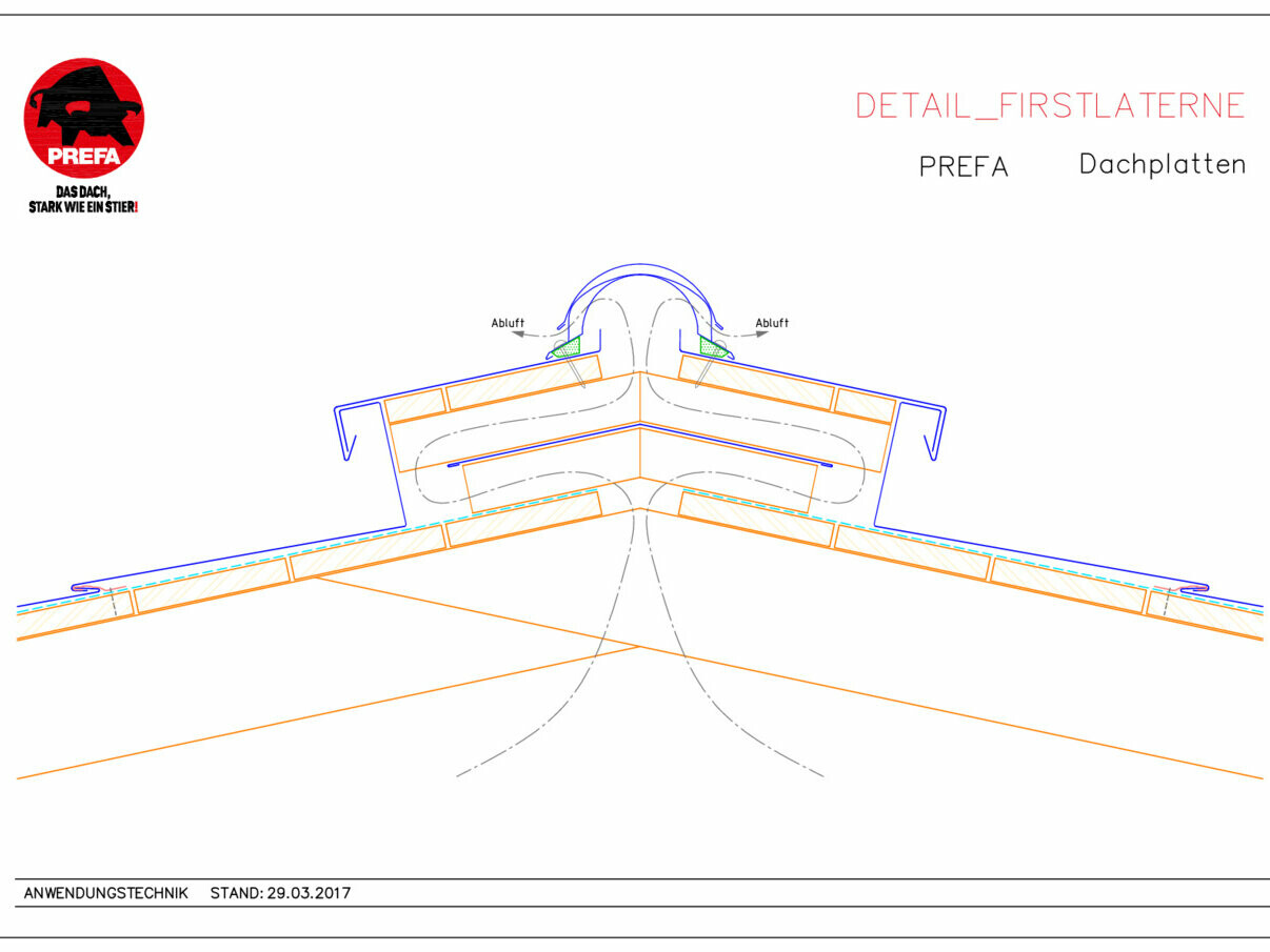 Skizze einer Firstlaterne der PREFA Dachplatte