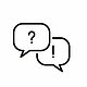 Zwei Sprechblasen. Die linke, obere Sprechblase enthält ein Fragezeichen. In der rechten, unteren Sprechblase ist ein Ausrufezeichen.