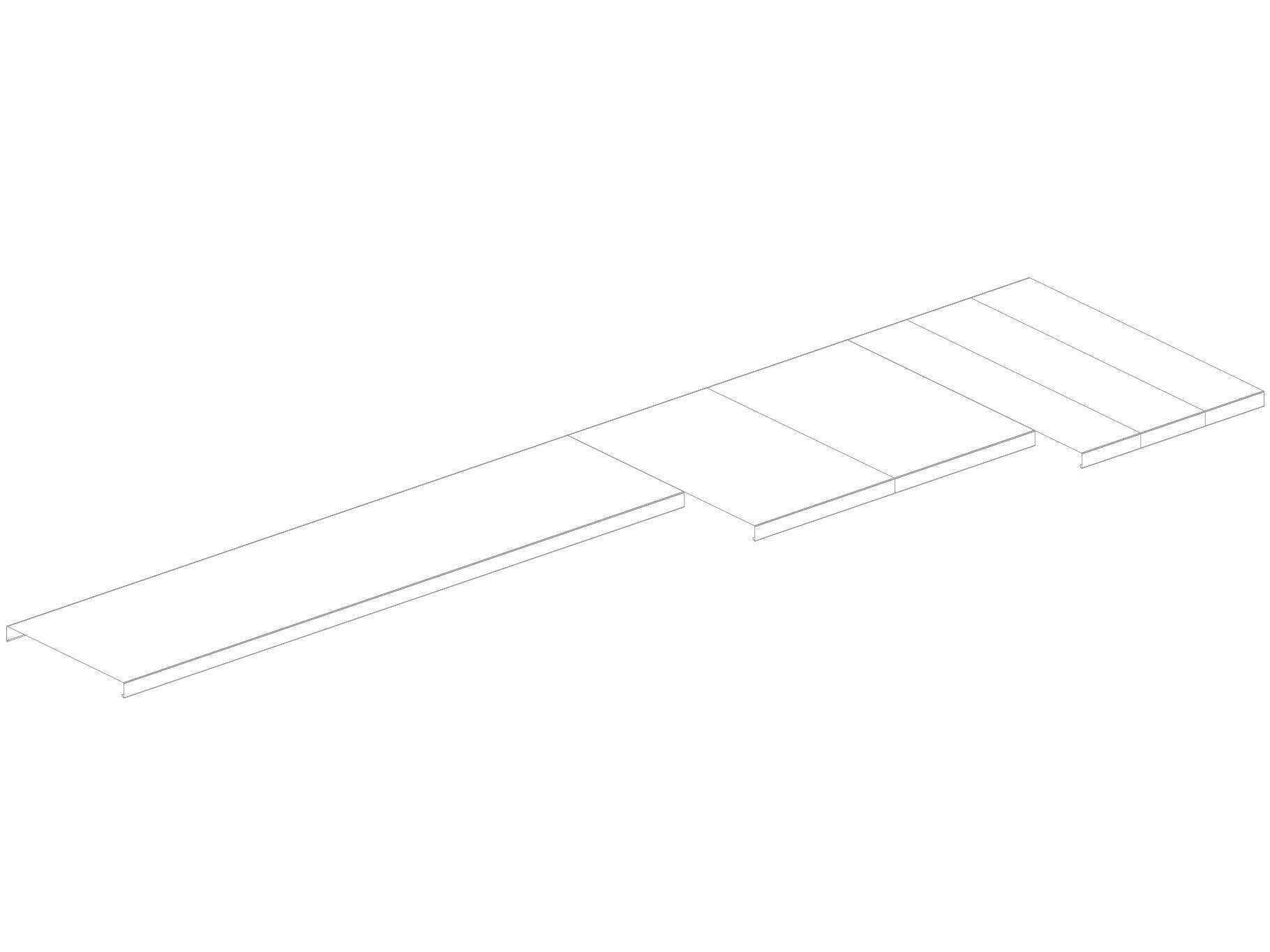 Schematische Darstellung von Teillängen und Abdeckbreiten einer PREFA Mauer- oder Attikaabdeckung
