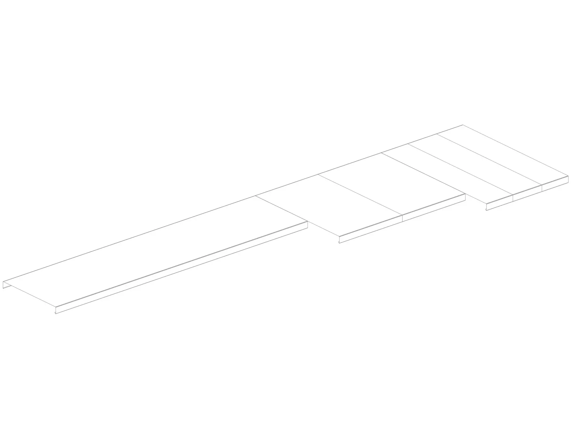 Schematische Darstellung von Teillängen und Abdeckbreiten einer PREFA Mauer- oder Attikaabdeckung