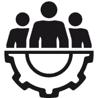 Symbol für technische Beratung, das eine Gruppe von Fachleuten zeigt, die gemeinsam an einer Lösung arbeiten. Das Icon verdeutlicht den kollaborativen Ansatz und die Unterstützung durch Experten bei technischen Fragestellungen und Beratung.