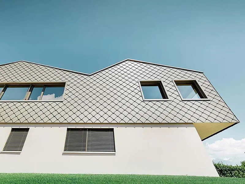 Einfamilienhaus mit Blick auf die Weinberge, verkleidet mit PREFA Wandraute in Bronze