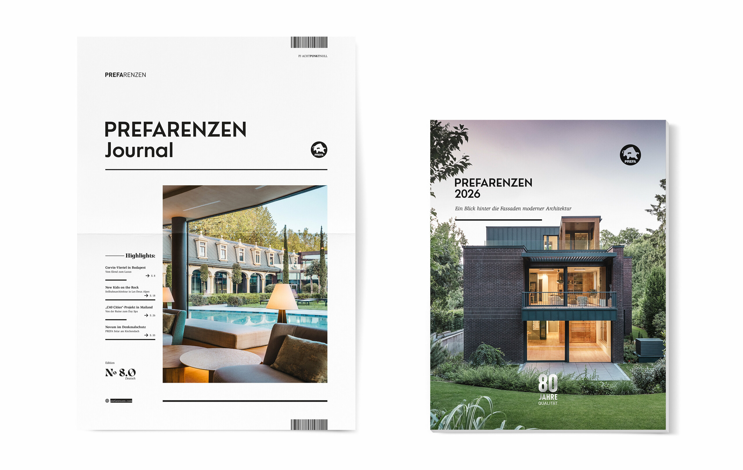 Seitliche Ansicht eines Stapels der Bücher der vergangenen Jahre, das aktuellste ist ganz vorne.