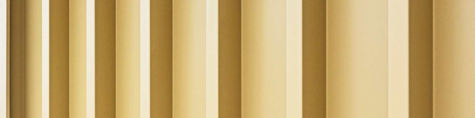 Ein Detail der linierten, savannenbeigen Prefalz Fassade, die eine besondere Strahlkraft besitzt.