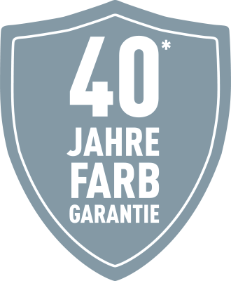 40 Jahre Farbgarantie auf die PREFA P.10 Farben unter denen im Garantiezertifikat genannten Bedingungen